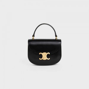 Celine besace triomphe in SHINY CALFSKIN Mini Bags Black | CL-593029