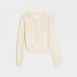 Celine cardigan in triomphe cotton pointelle Knitwear Off White | CL-592691