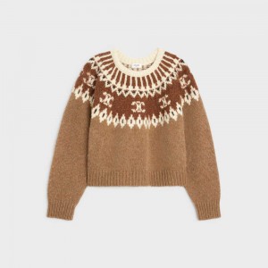 Celine crew neck in triomphe fair isle wool Knitwear Camel | CL-592706