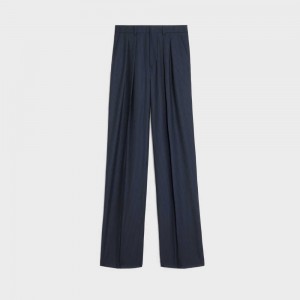 Celine double-pleated tixie in striped wool Pants NAVY/CRAIE | CL-592735