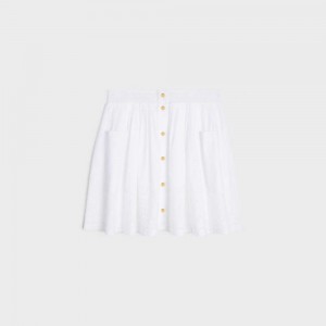 Celine embroidered smocked in cotton batiste Skirts White | CL-592869