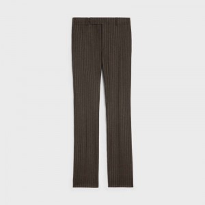 Celine flared in striped flannel Trousers Marron/Craie | CL-592014