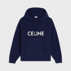 Celine hooded in ribbed wool Sweatshirts Navy | CL-592110