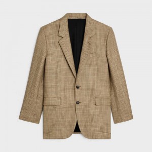 Celine jude in prince of wales wool and linen Jackets CAMEL/GRIS/MARRON | CL-592664