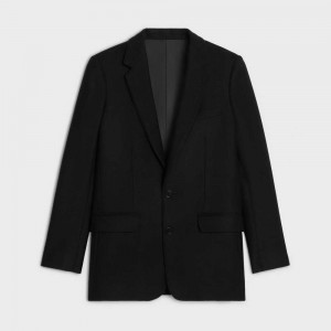 Celine long in cashmere flannel Jackets Black | CL-592654