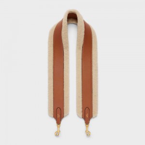 Celine long strap in Shearling and calfskin Leather Goods Accessories Natural / Tan | CL-592905