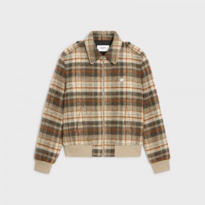 Celine loose teddy in brushed checked tweed Blousons VANILLE/BRUN/ROUILLE | CL-591940