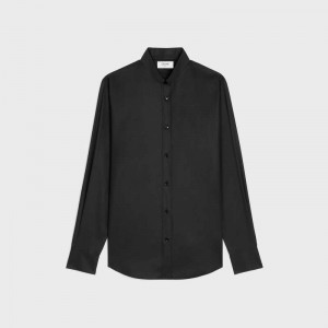 Celine loose with inverted collar in cotton poplin Shirts Black | CL-592165