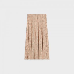 Celine pleated in silk georgette Skirts Craie/Abricot/Bleu | CL-592877