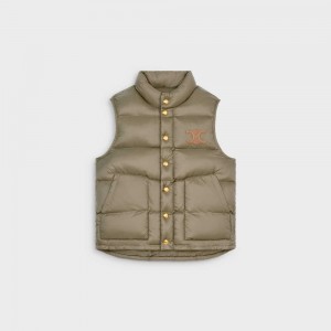 Celine quilted vest in lightweight nylon Jackets Kaki | CL-592683