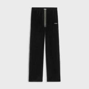 Celine straight track in velvet jersey Pants Black / white | CL-592038