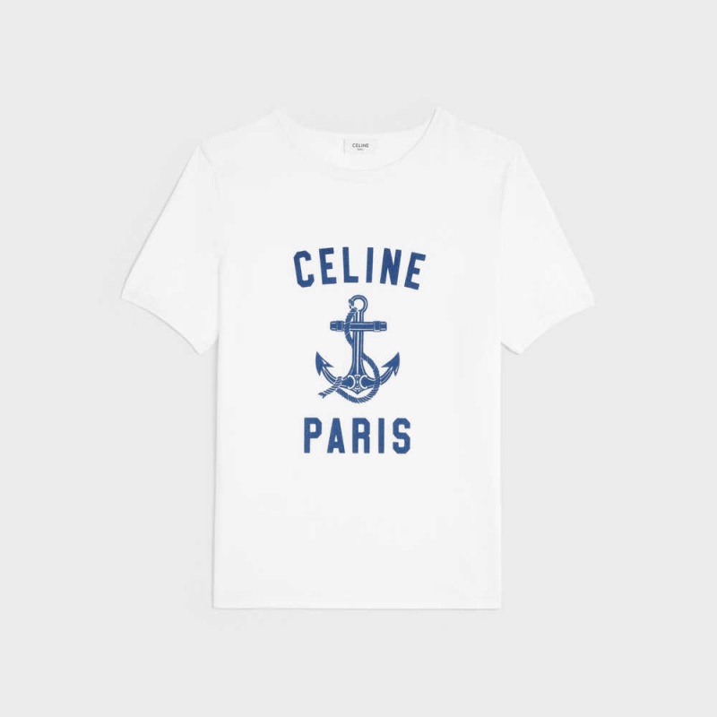 Celine 70 s anchor in cotton jersey T-shirts Off White / Navy | CL-592778