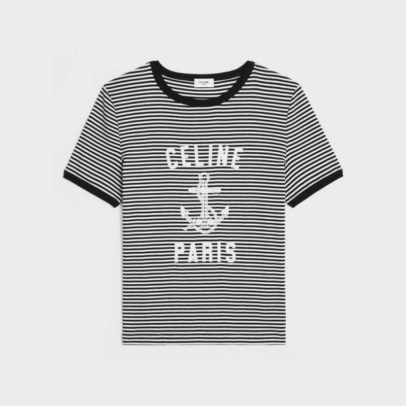 Celine 70 s anchor in striped jersey T-shirts OFF WHITE / BLACK | CL-592777