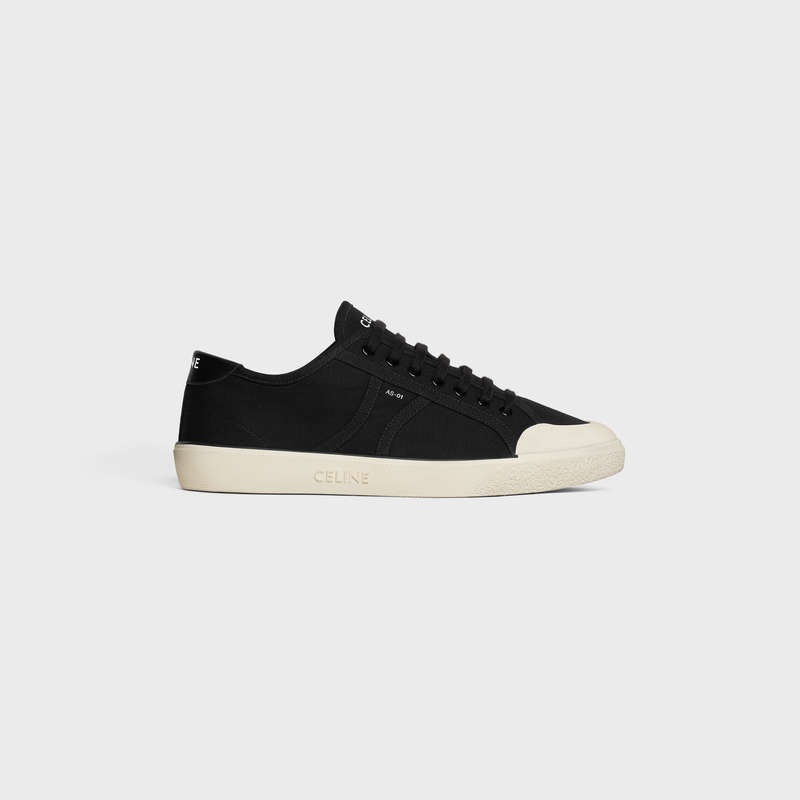 Celine AS-01 LOW LACE-UP ALAN in CANVAS & CALFSKIN Sneakers Black | CL-591895