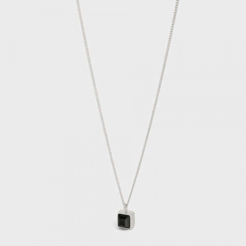 Celine Aiguise in Sterling Silver with Rhodium finish and Onyx Necklaces Silver / Onyx | CL-591664