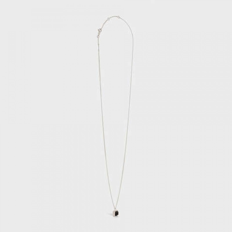 Celine Aiguise in Sterling Silver with Rhodium finish and Onyx Necklaces Silver / Onyx | CL-591664