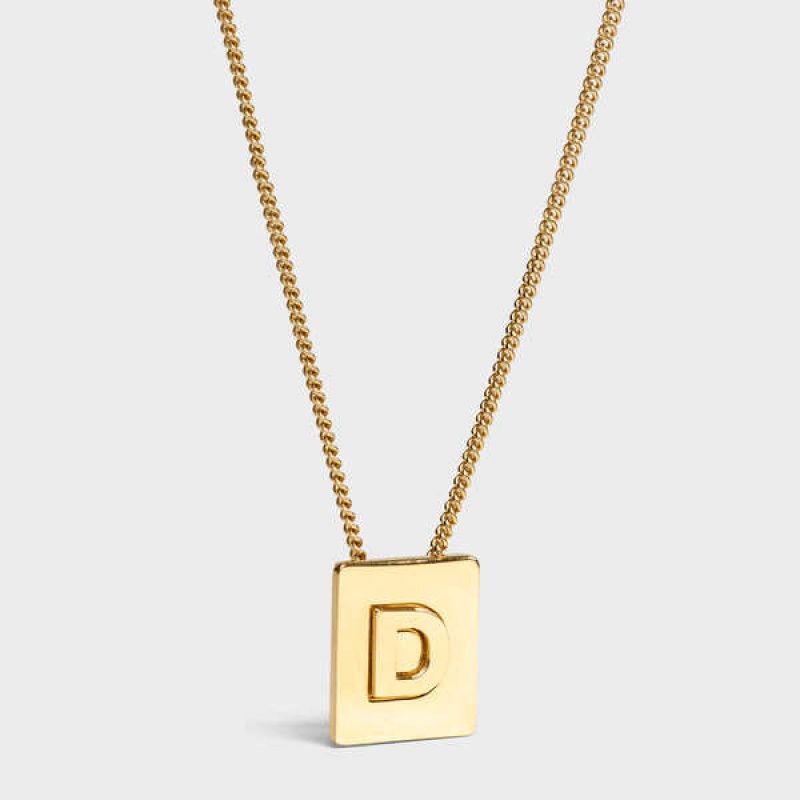 Celine Alphabet D in Brass with Gold finish Necklaces Gold | CL-592267