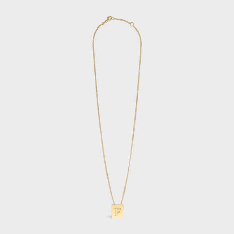 Celine Alphabet F in Brass with Gold finish Necklaces Gold | CL-592269