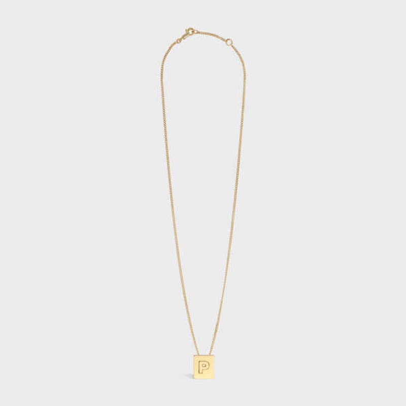 Celine Alphabet P in Brass with Gold finish Necklaces Gold | CL-592279