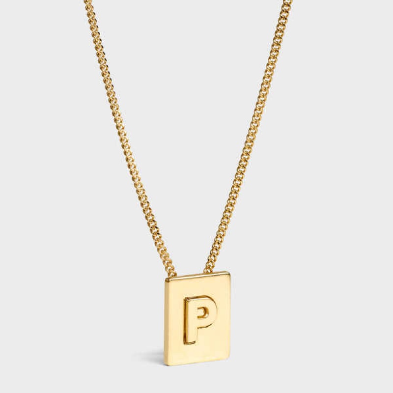 Celine Alphabet P in Brass with Gold finish Necklaces Gold | CL-592279