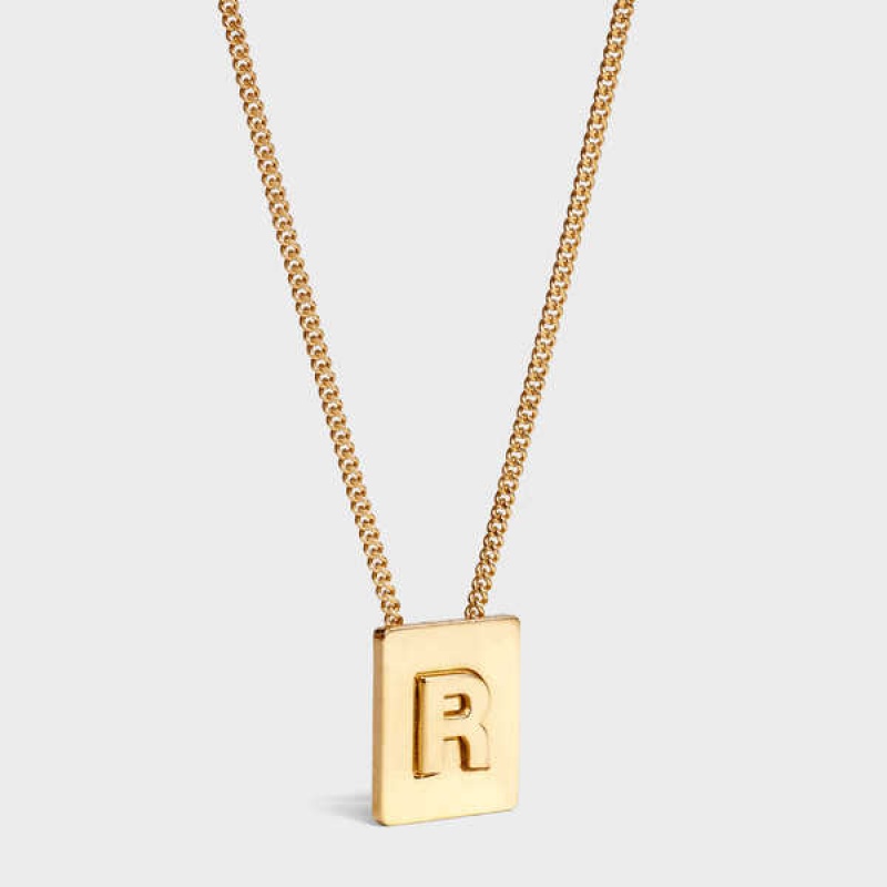 Celine Alphabet R in Brass with Gold finish Necklaces Gold | CL-592281