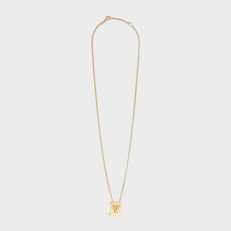 Celine Alphabet V in Brass with Gold finish Necklaces Gold | CL-592285