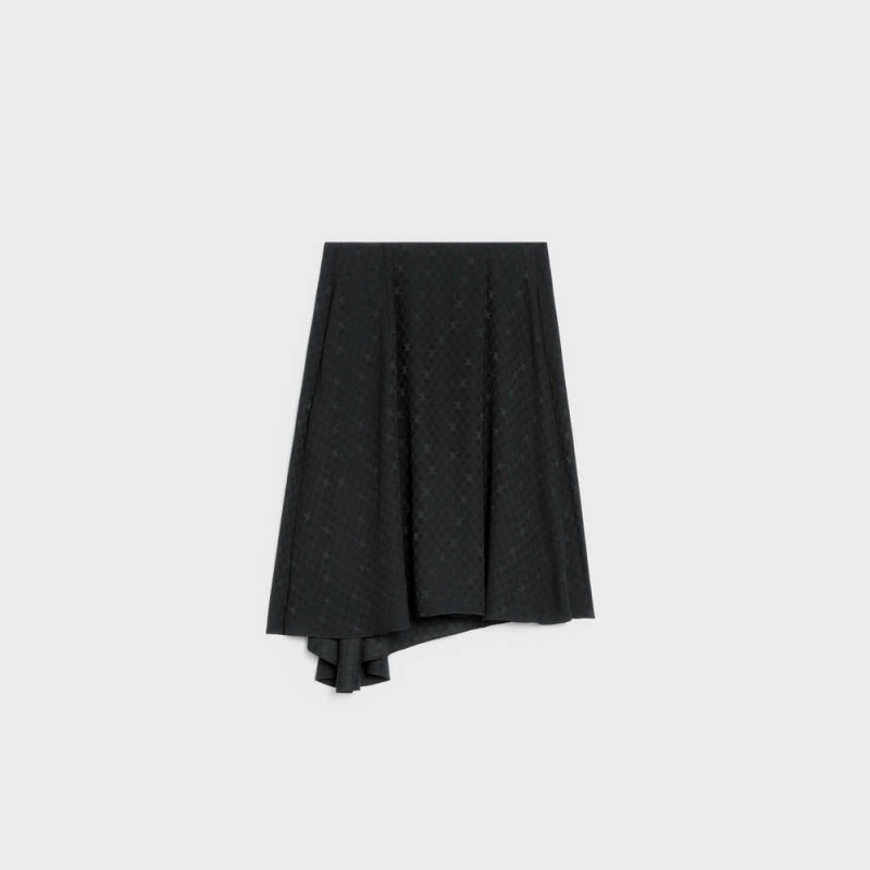 Celine Asymmetrical in shiny matte Silk Skirts Black | CL-592873