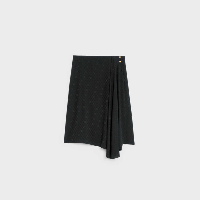 Celine Asymmetrical in shiny matte Silk Skirts Black | CL-592873