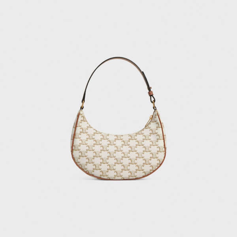 Celine Ava Bag in and calfskin Triomphe Canvas White | CL-593130