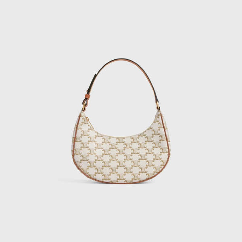 Celine Ava Bag in and calfskin Triomphe Canvas White | CL-593130