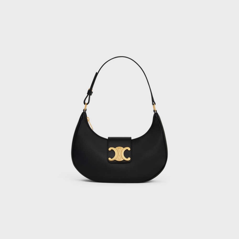 Celine Ava Soft Bag in Smooth Calfskin Triomphe Black | CL-593171