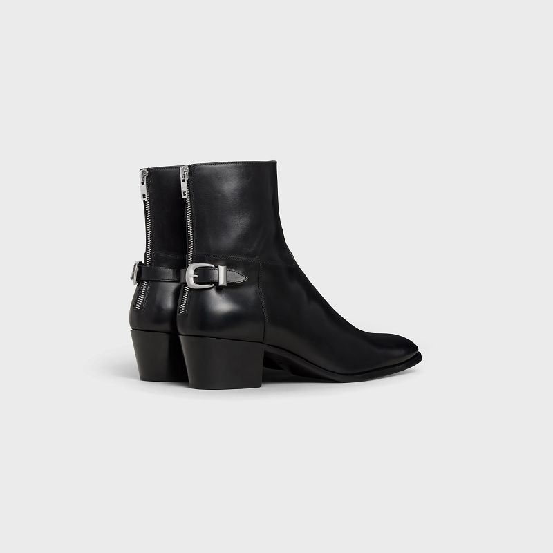 Celine BACK BUCKLE ZIPPED ISAAC in Shiny calfskin Boots Black | CL-591860