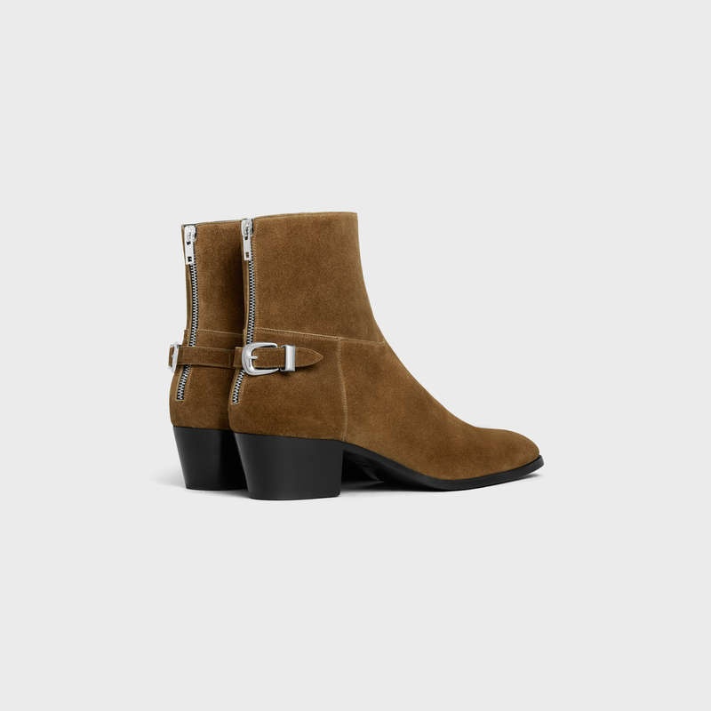 Celine BACK BUCKLE ZIPPED ISAAC in Suede Calfskin Boots Taupe | CL-591863