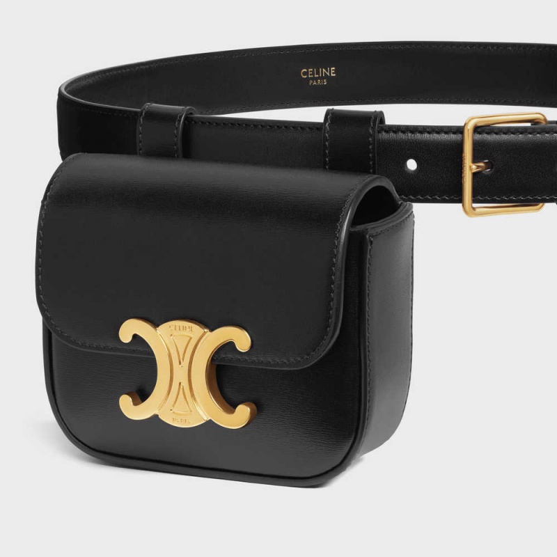 Celine BAG TRIOMPHE in SHINY CALFSKIN Belts Black | CL-592474