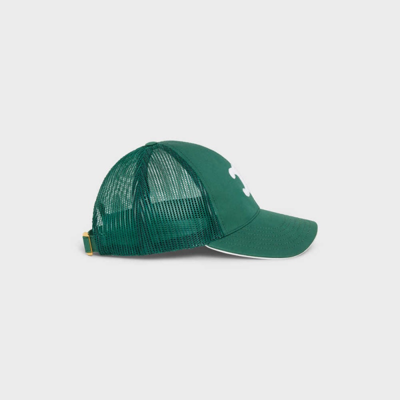 Celine BASEBALL IN COTTON Cap Dark Green / White | CL-592354