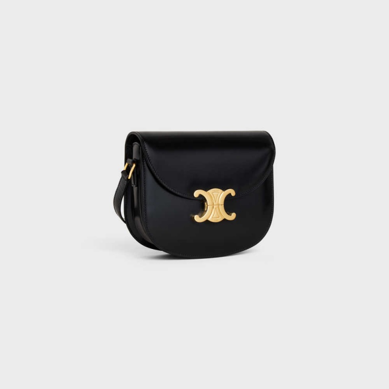 Celine BESACE CLEA in shiny calfskin Triomphe Black | CL-593218