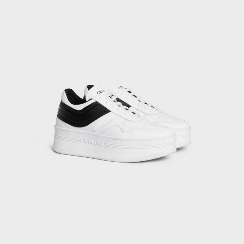 Celine BLOCK SNEAKERS WITH WEDGE OUTSOLE in CALFSKIN Sneakers Optic White / Black | CL-592546