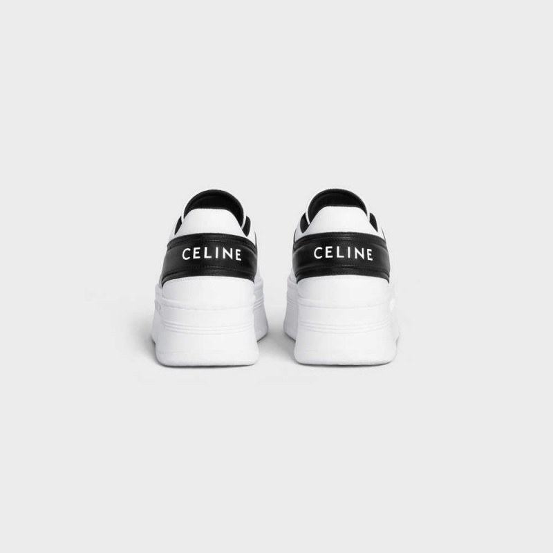 Celine BLOCK SNEAKERS WITH WEDGE OUTSOLE in CALFSKIN Sneakers Optic White / Black | CL-592546