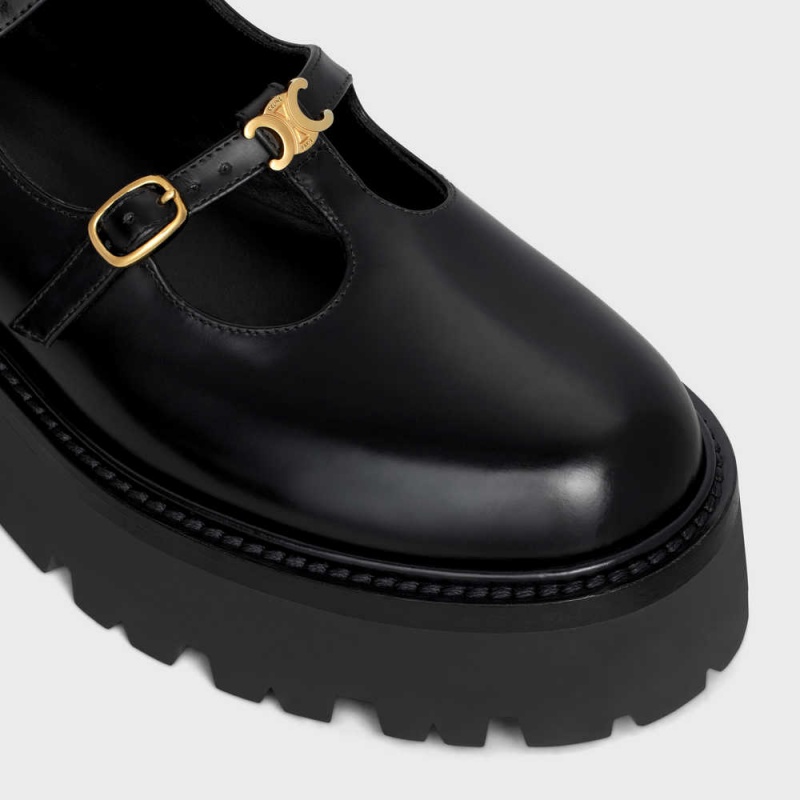 Celine BULKY BABIES TRIOMPHE in POLISHED BULLSKIN Loafers Black | CL-592533