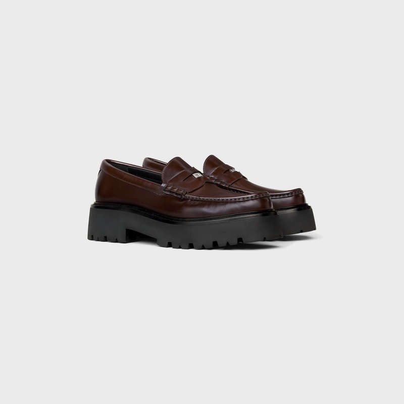 Celine BULKY PENNY CHUNKY in POLISHED BULLSKIN Loafers Dark Brown | CL-591881