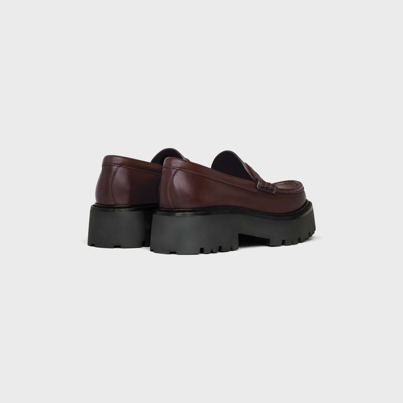 Celine BULKY PENNY CHUNKY in POLISHED BULLSKIN Loafers Dark Brown | CL-591881