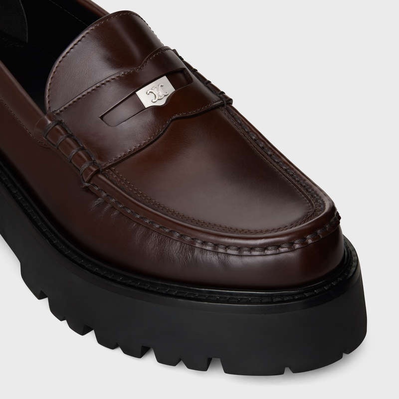 Celine BULKY PENNY CHUNKY in POLISHED BULLSKIN Loafers Dark Brown | CL-591881