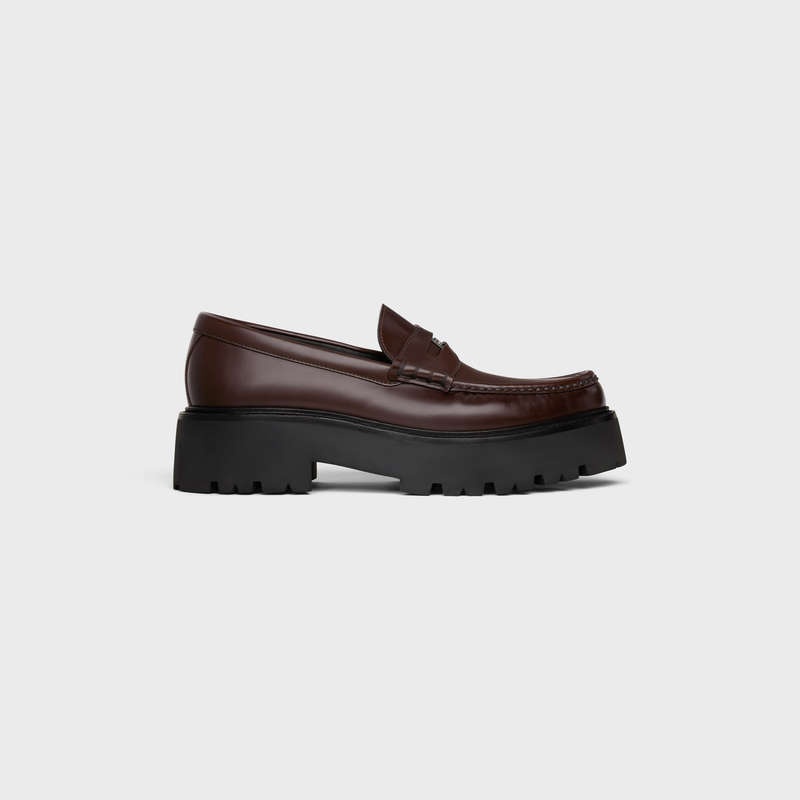 Celine BULKY PENNY CHUNKY in POLISHED BULLSKIN Loafers Dark Brown | CL-591881