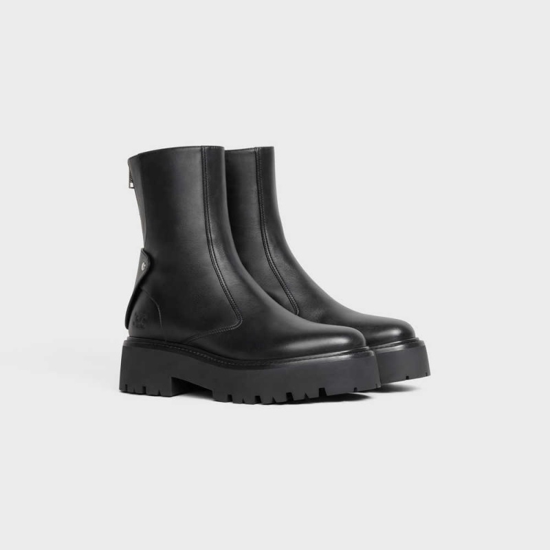 Celine BULKY WITH BACK ZIP AND TRIOMPHE in Calfskin Boots Black | CL-592506