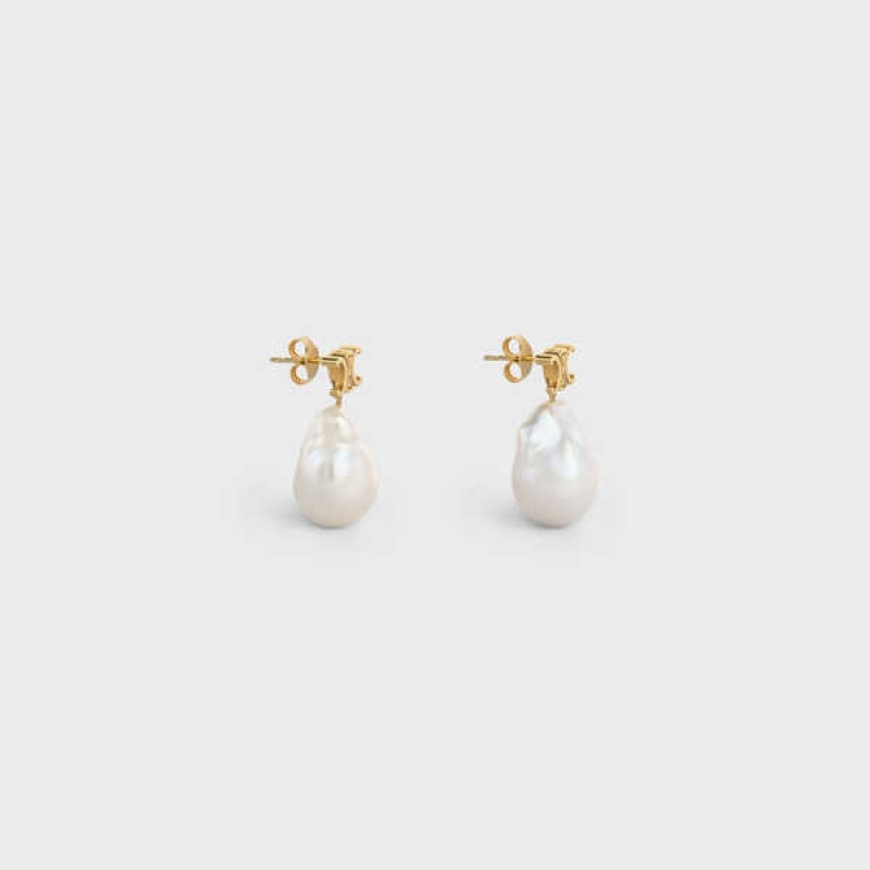 Celine Baroque Triomphe in Brass with Gold Finish and Cultured Pearls Earrings Gold / Ivory | CL-592299