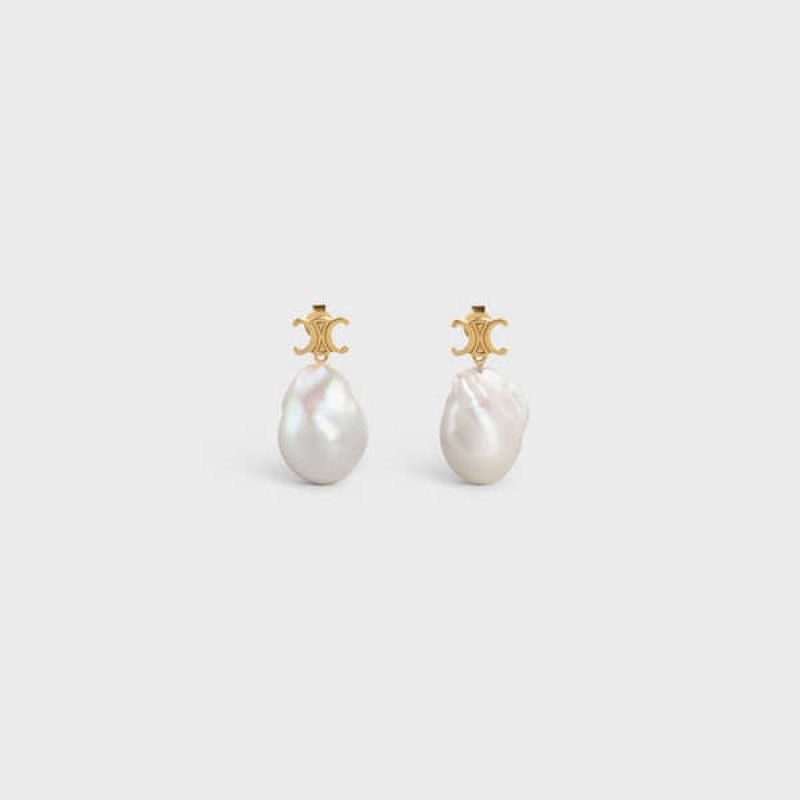 Celine Baroque Triomphe in Brass with Gold Finish and Cultured Pearls Earrings Gold / Ivory | CL-592299