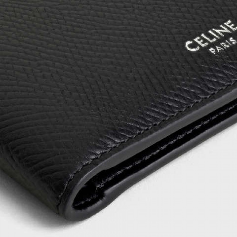 Celine Bi-fold in Grained calfskin Wallets Black | CL-591788