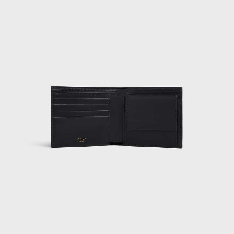 Celine Bi-fold with Coin Compartment in Triomphe Canvas Wallets Black | CL-591786