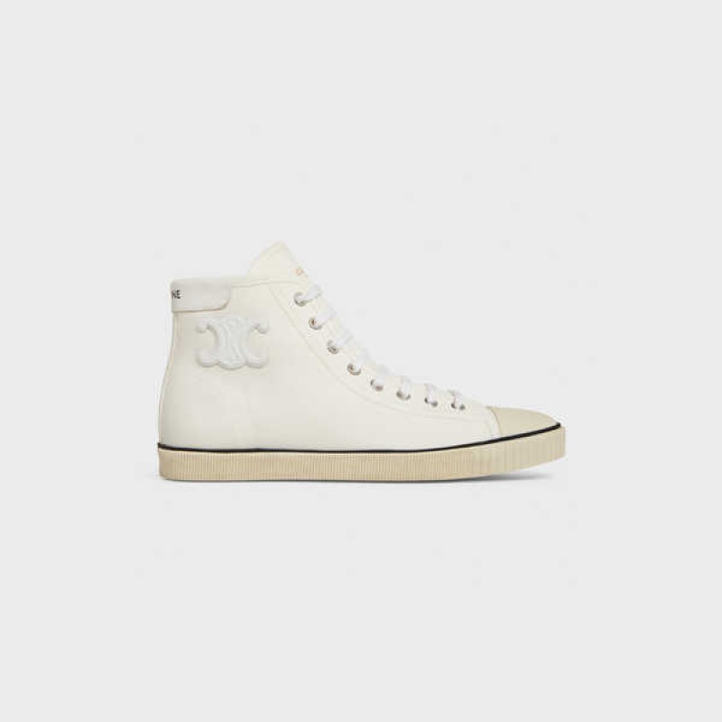 Celine Blank Mid Lace Up with Toe in Canvas and Calfskin Sneakers Off White | CL-592554