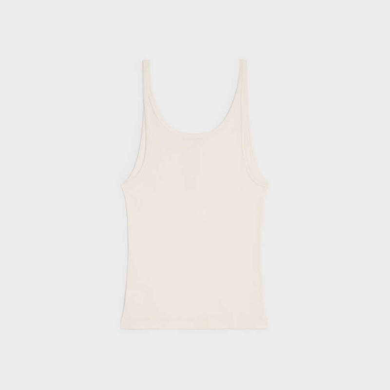 Celine Buttoned tank in ribbed silk jersey Tops Off White | CL-592839